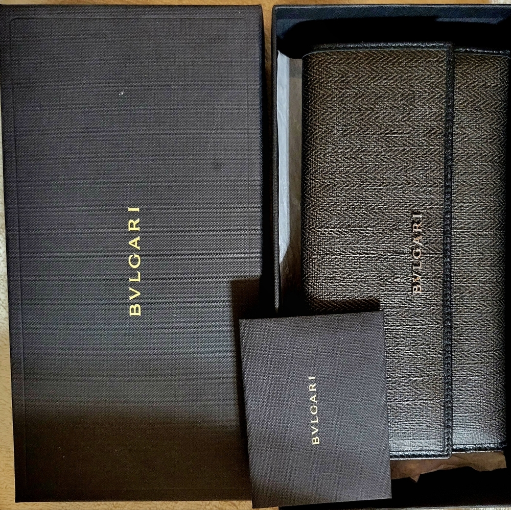 COPY - BVLGARI CLUTCH BAG BLACK CANVAS LEATHER LONG BIFOLD WALLETT AUTHENTIC BV…